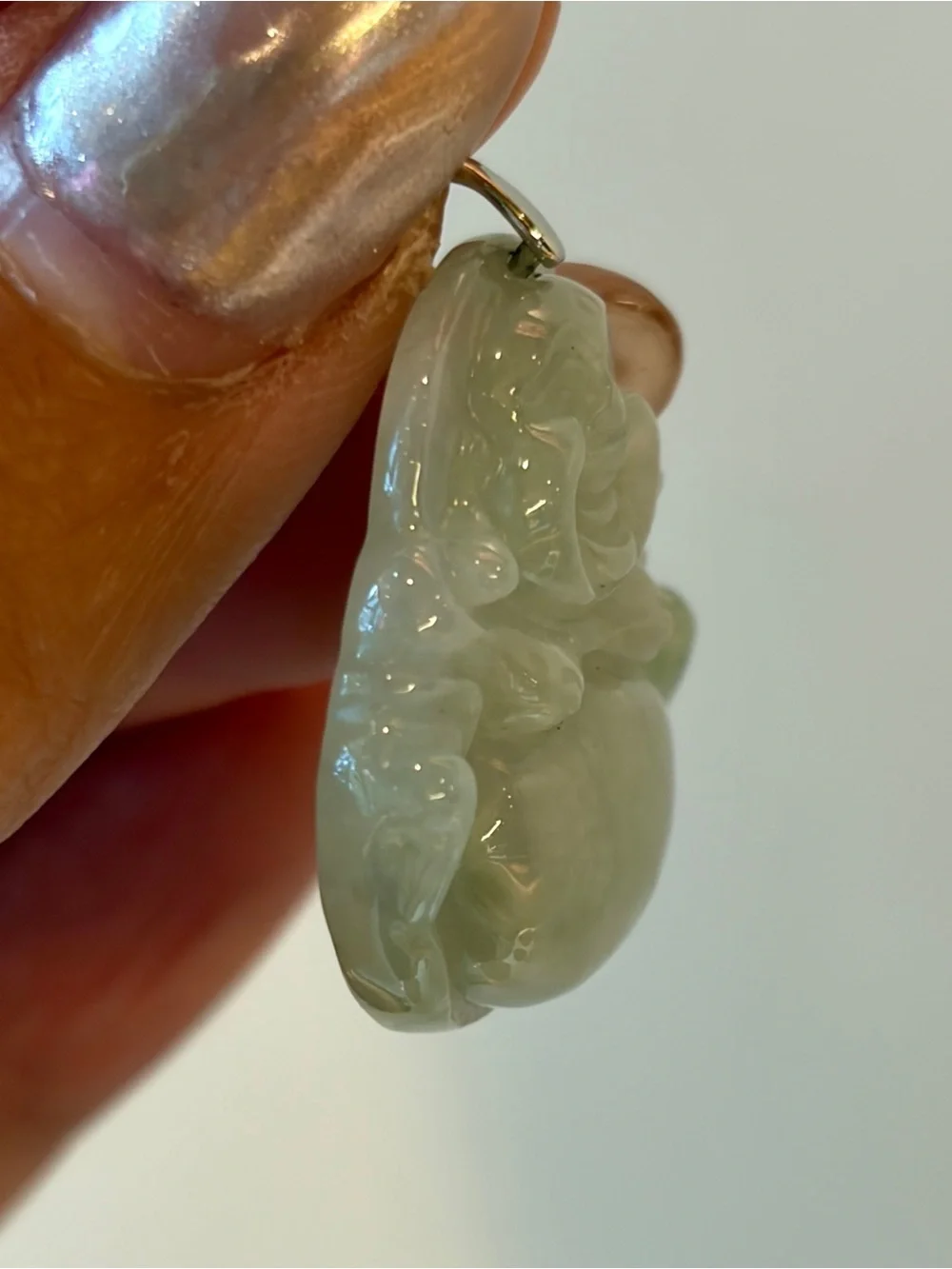 New Icy Green Natural Jadeite Laughing Buddha Pendant with Silver Bail